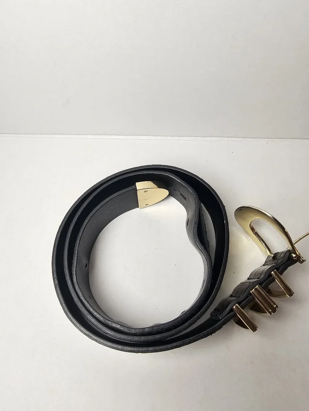 Topshop Faux Croc Black Women's Belt with Decorative Gold Buckle Size S/M 19x15